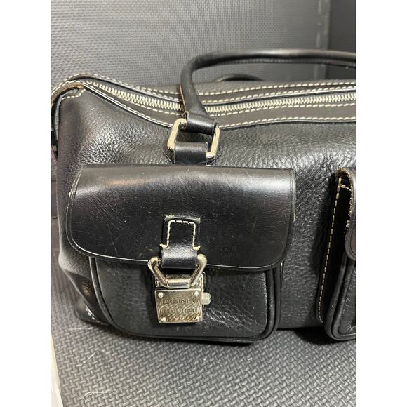 Dooney & Bourke Leather Satchel Double Handle 2 Front Pocket Black Purse Black - Picture 3 of 14